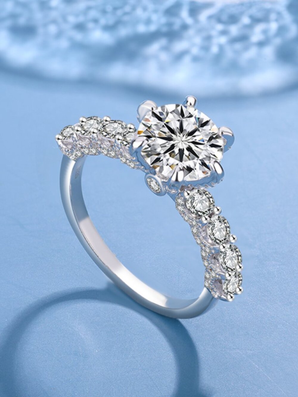 Size 8 925 Sterling Silver Round Moissanite Ring GRA Certified MR022